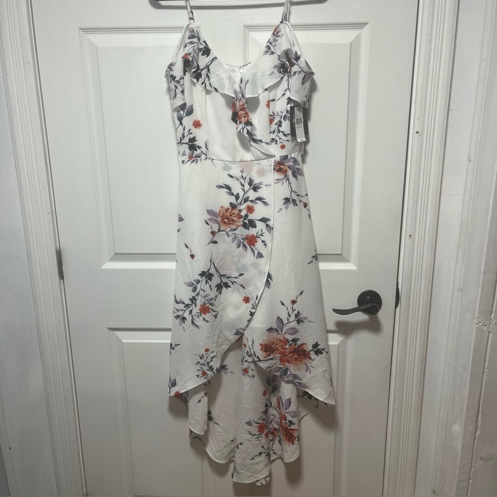 NWT - By & By White Floral Dip Hem Dress Ruffle Size 5 JR Lined